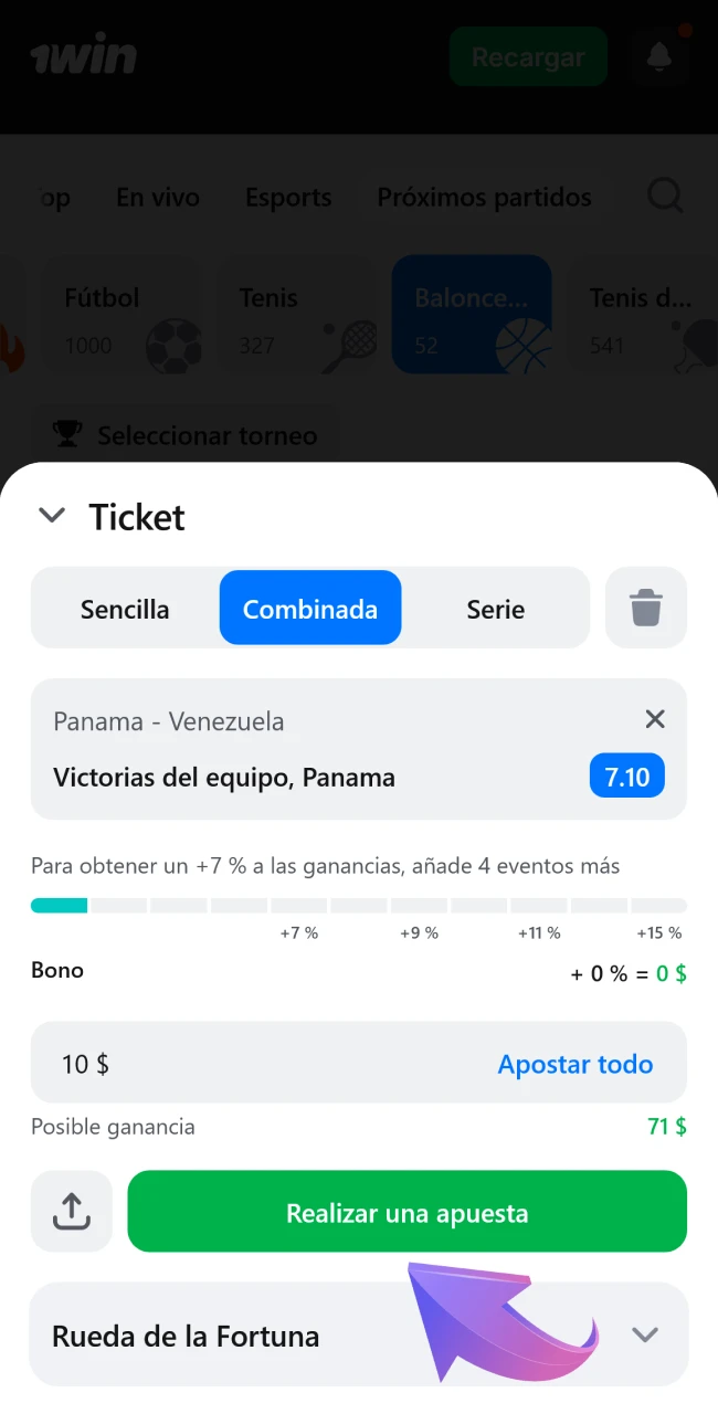 Confirma tu apuesta de baloncesto en 1win.