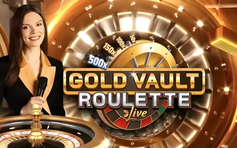 Vive la auténtica acción del Gold Vault Roulette con crupieres en vivo ahora en 1win.