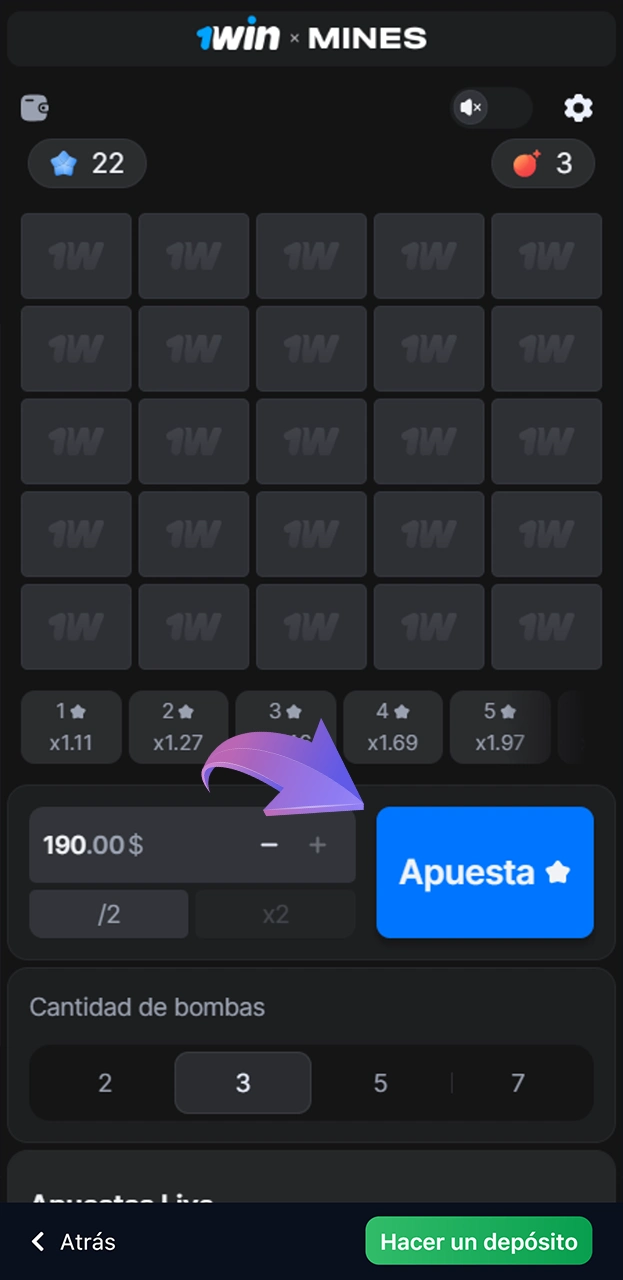 Ahora puedes probar a jugar al juego de Mines que elijas en 1win.