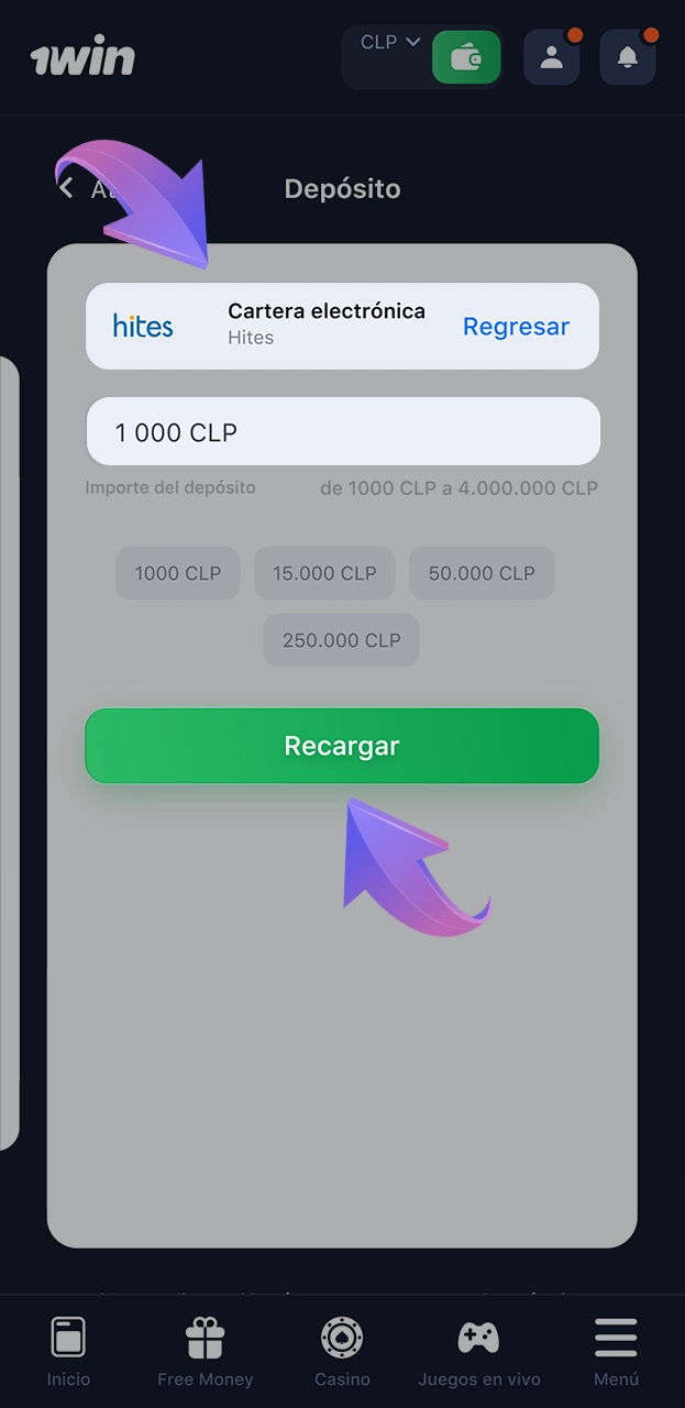 Dedique un par de minutos a ingresar fondos en su cuenta 1win.