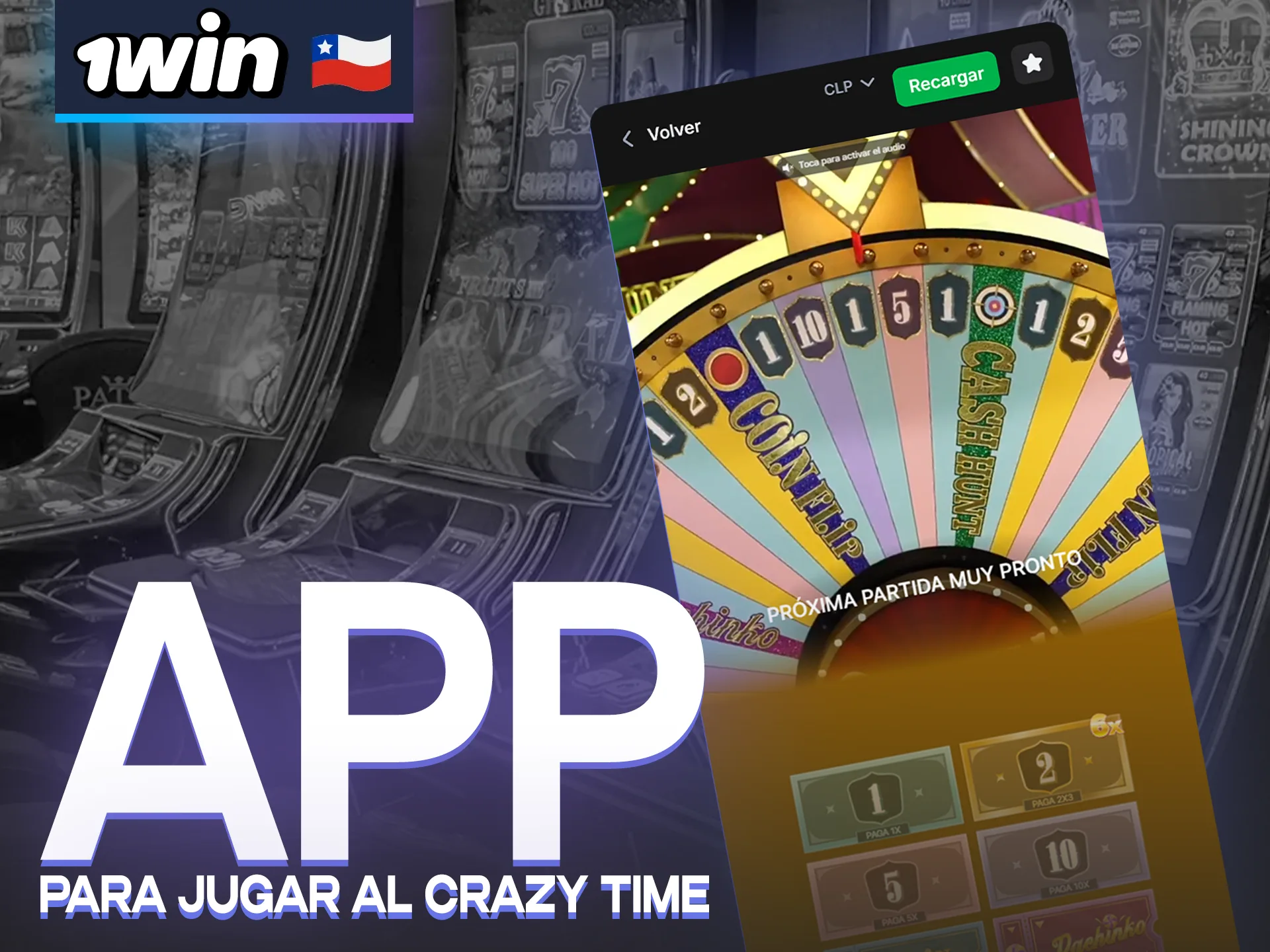 Gana en el juego Crazy Time en la aplicación 1win.