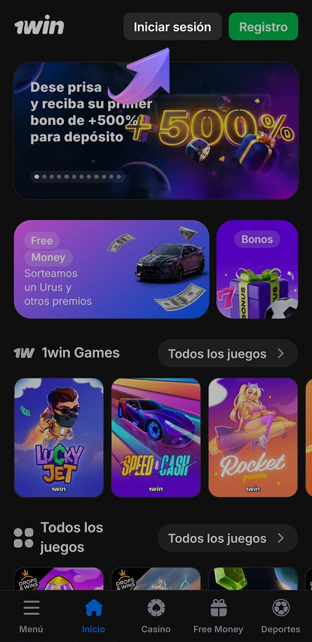 Empiece por iniciar sesión en su cuenta 1win.