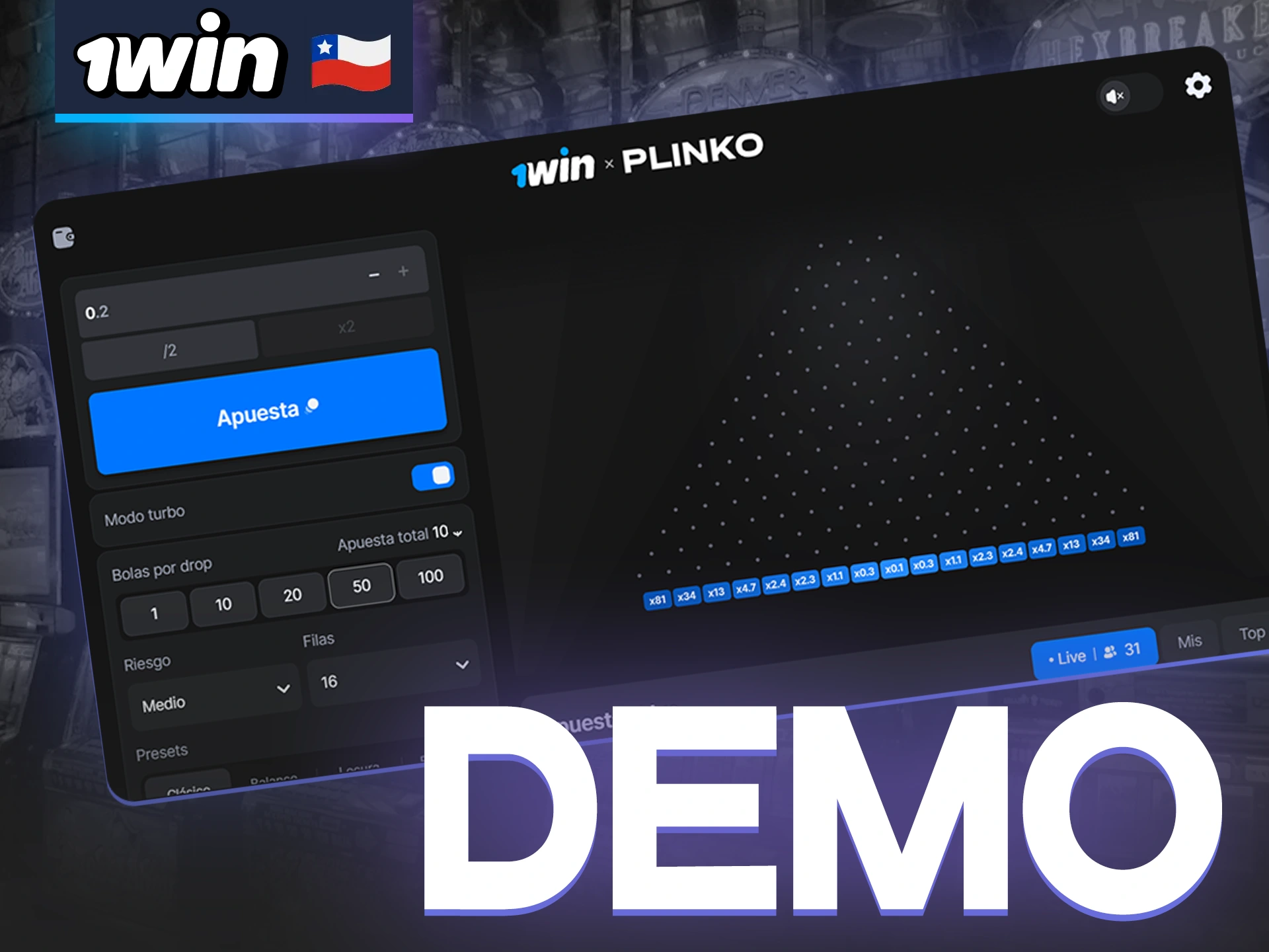 Puedes familiarizarte con el juego Plinko gracias al módulo demo de 1win.