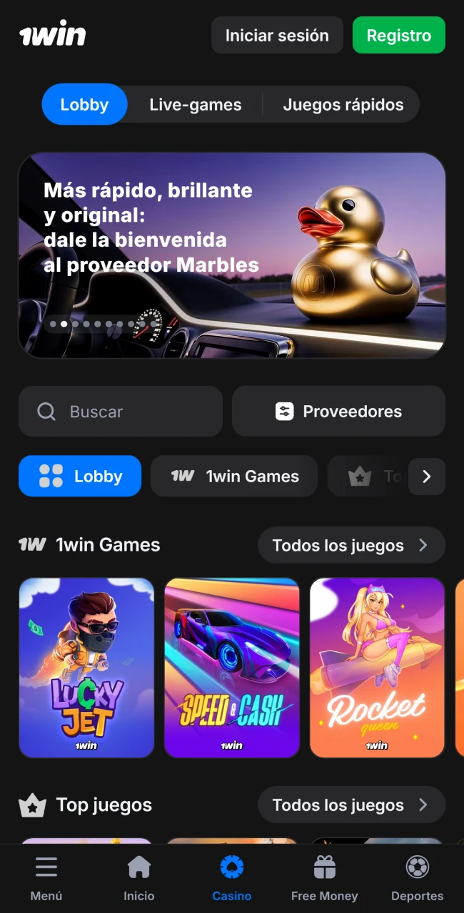 La parte de casino en la aplicación móvil de 1win ofrece una gran variedad de juegos.