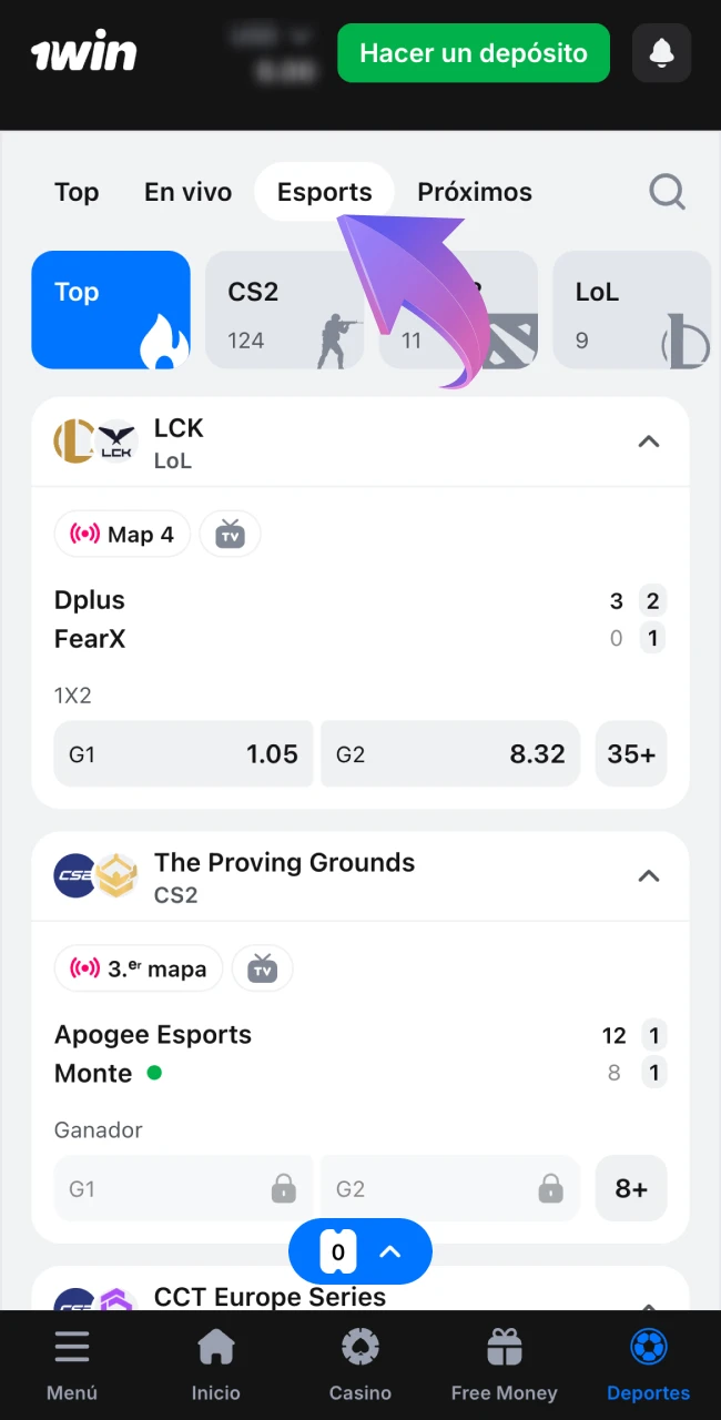 Entra en el menú de 1Win y selecciona el juego.