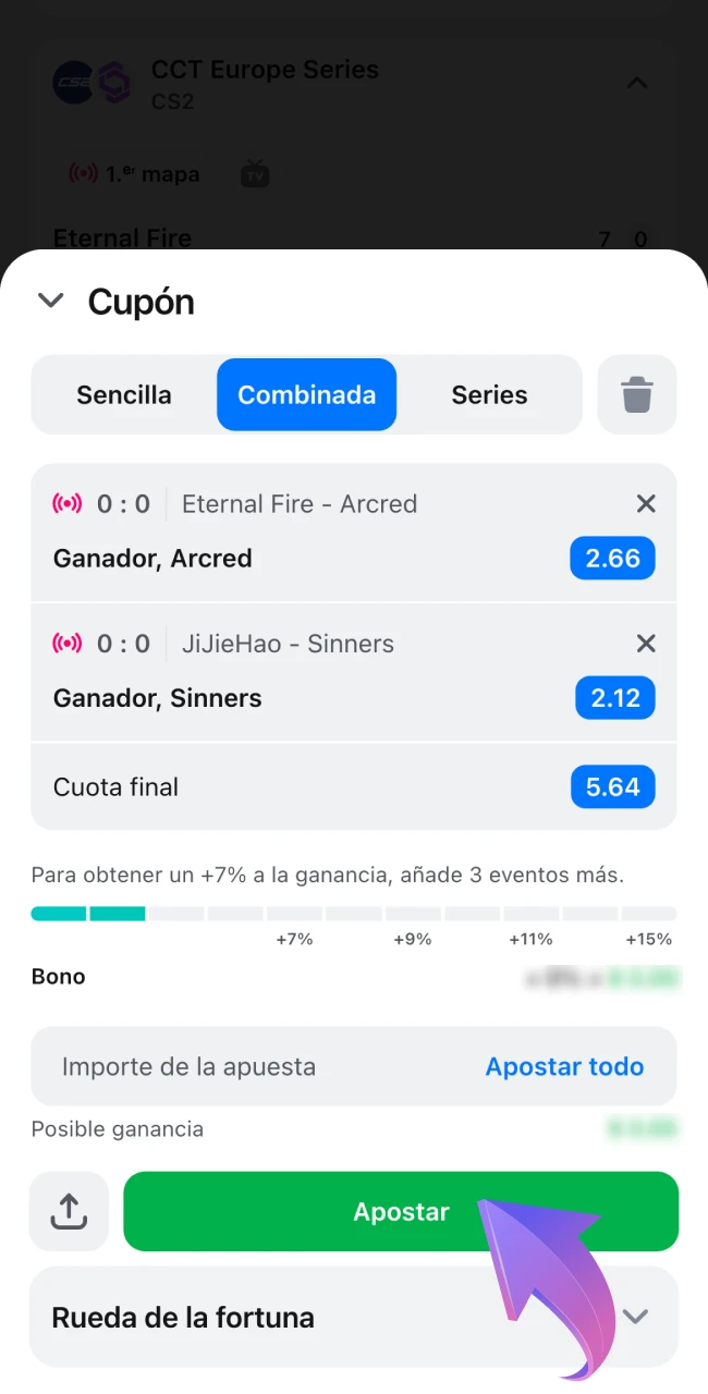 Confirme su apuesta en la plataforma oficial de 1Win.
