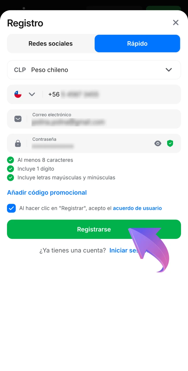 Inicie el proceso de registro en 1win.
