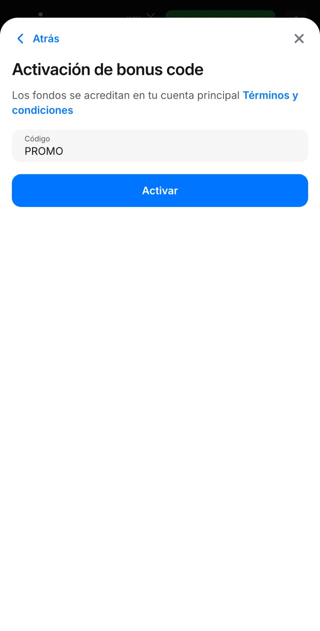 Introduce el código promocional en el campo correspondiente en 1Win.