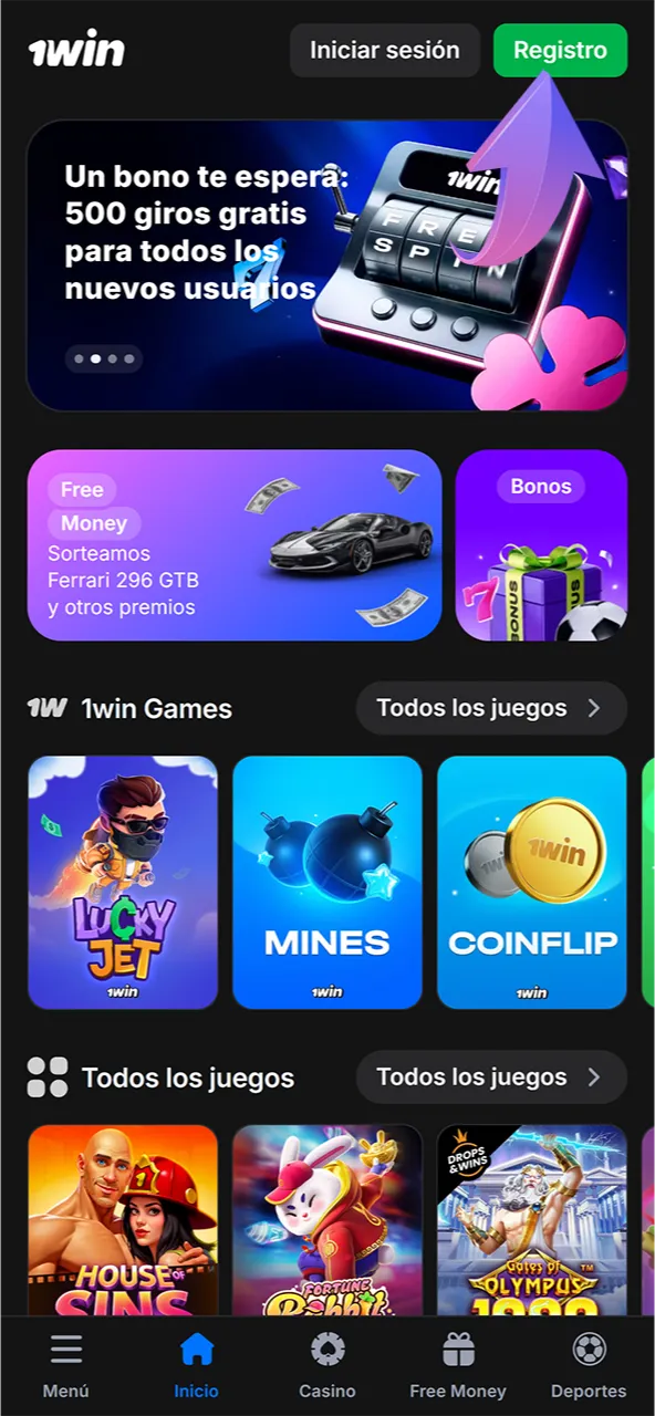 Regístrate en el sitio web oficial 1win.