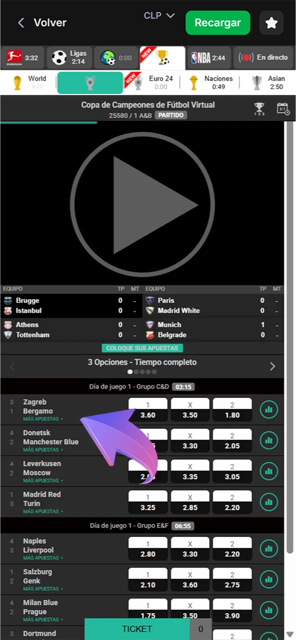 Selecciona una competencia virtual de la lista en el menú juego del sitio web oficial de 1win.