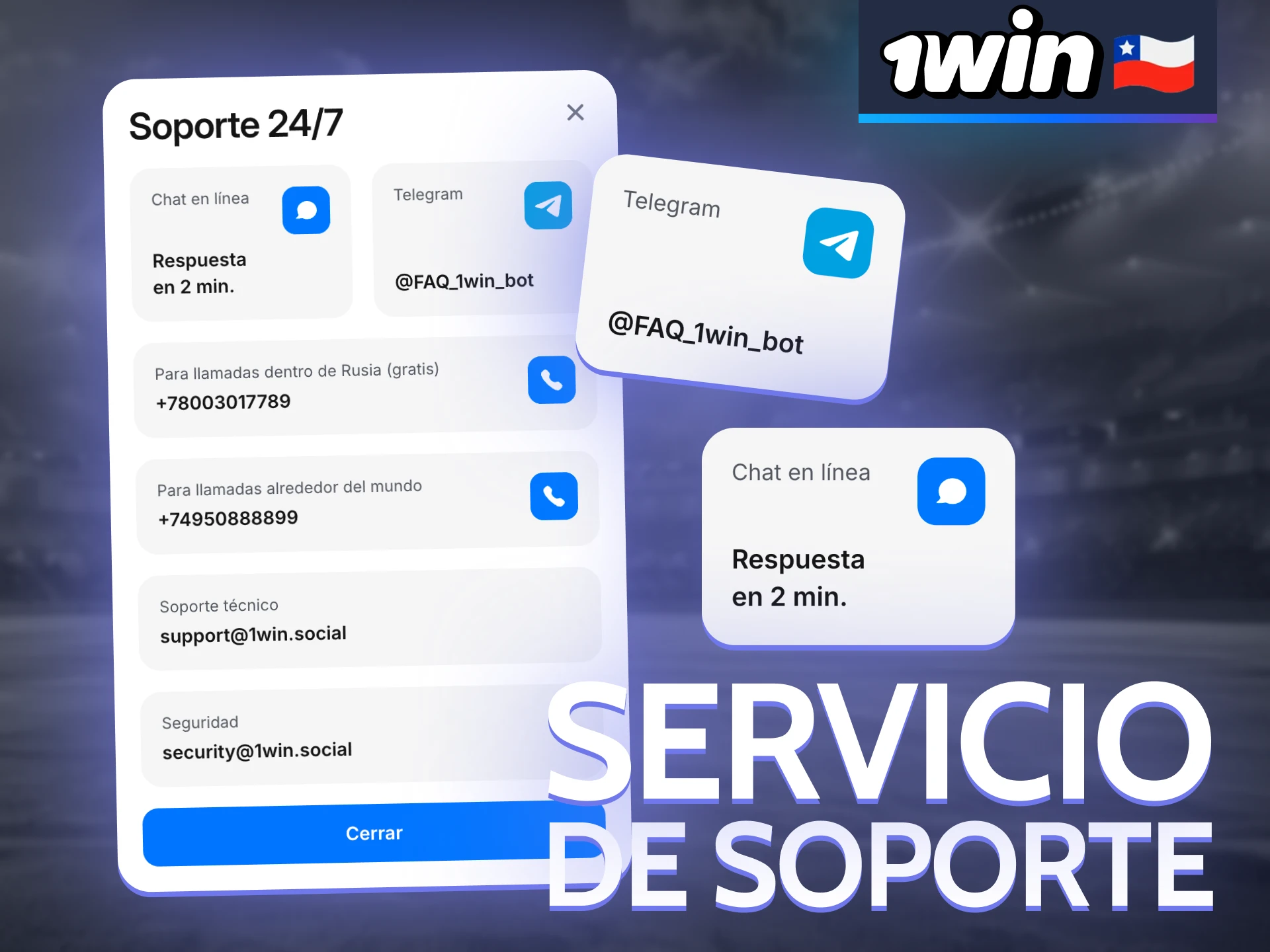 El equipo de asistencia de 1win está preparado para responder a todas sus preguntas 24 horas al día, 7 días a la semana.