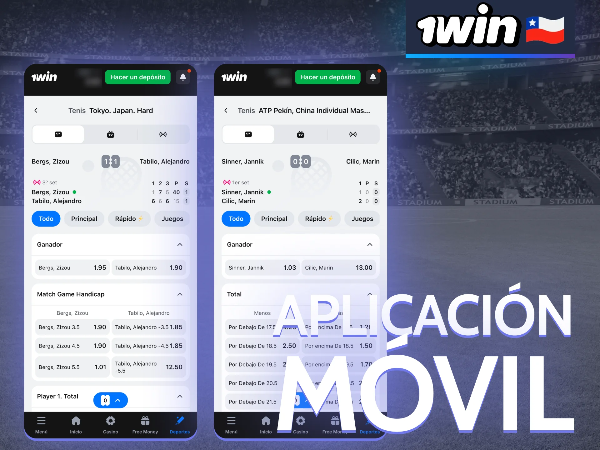 Sigue los partidos de tenis con la aplicación 1Win.