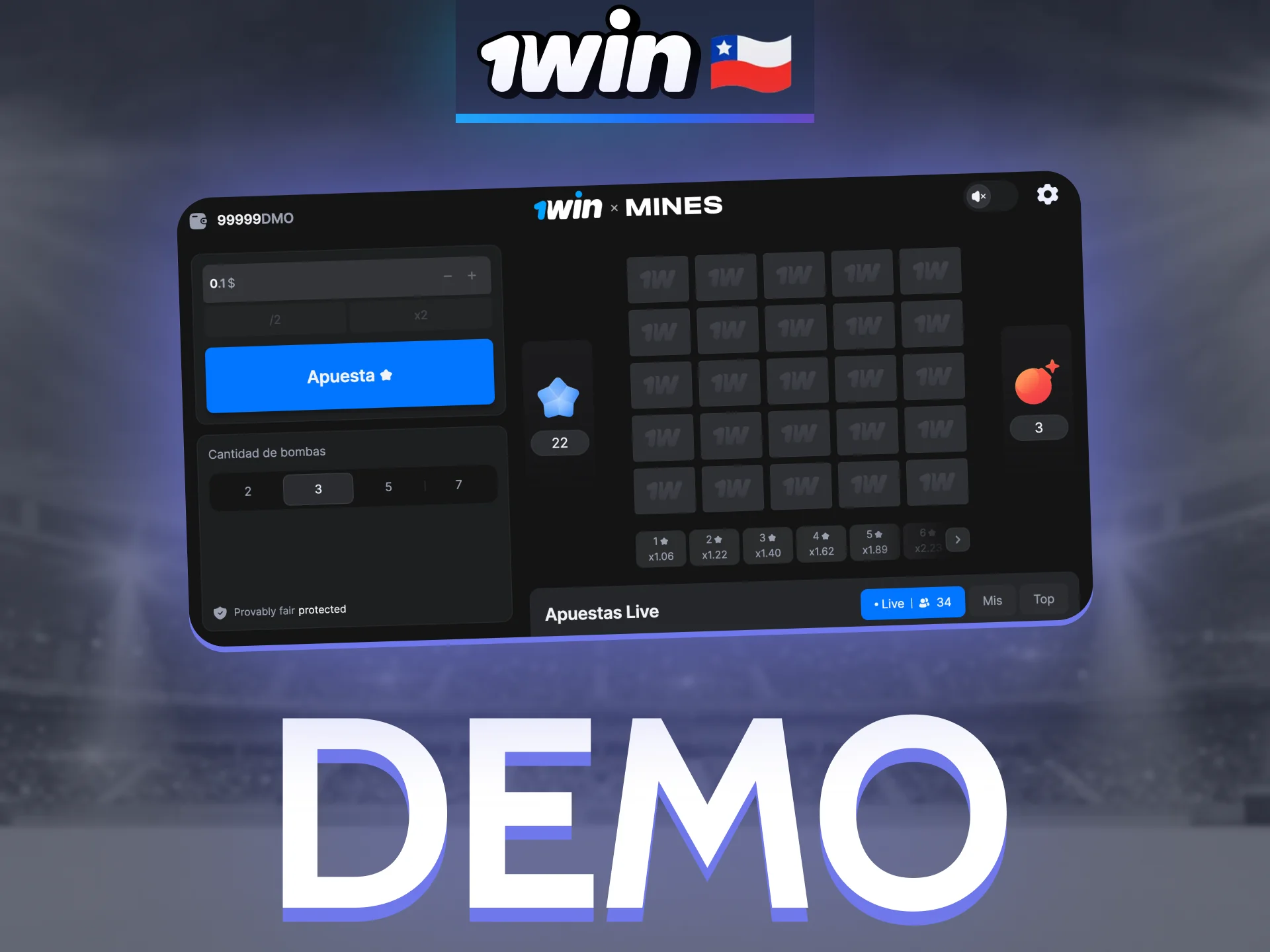 Disfruta jugando a la versión demo de Mines en 1win sin riesgo.